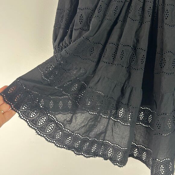 Anthropologie Othilia Black Eyelet Cotton Boho Blouse - Picture 5 of 10